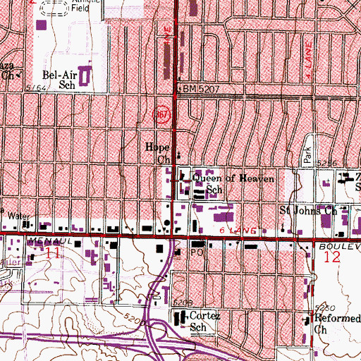 Topographic Map of Queen of Heaven School, NM