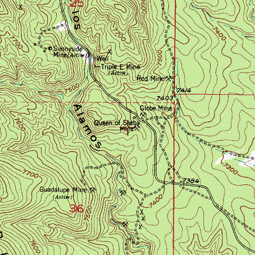 Topographic Map of Queen of Sheba Mine, NM