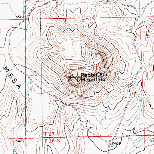 Topographic Map of Rabbit Ear Mesa, NM