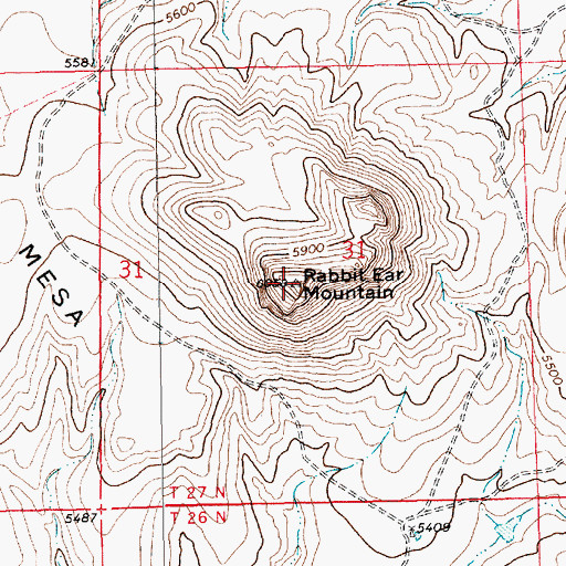 Topographic Map of Rabbit Ear Mountain, NM