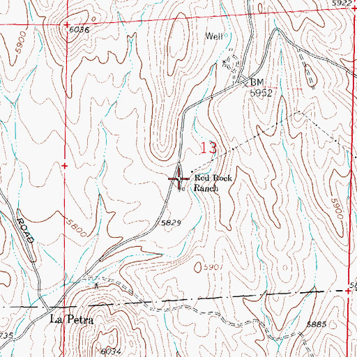 Topographic Map of Red Rock Ranch, NM