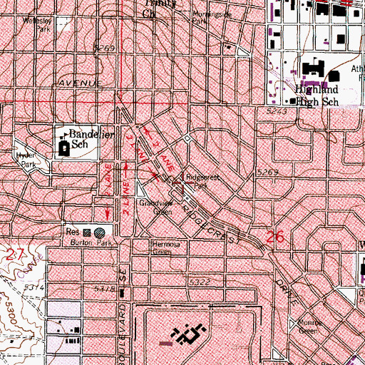 Topographic Map of Ridgecrest Park, NM