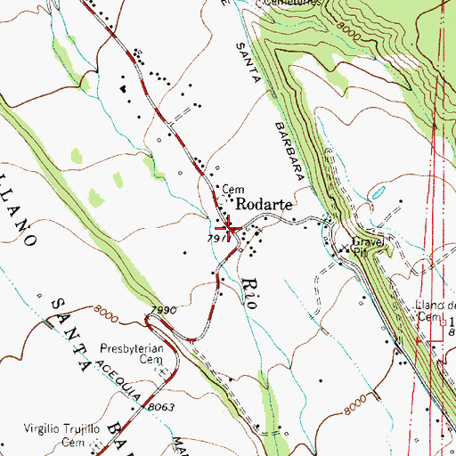 Topographic Map of Rodarte, NM