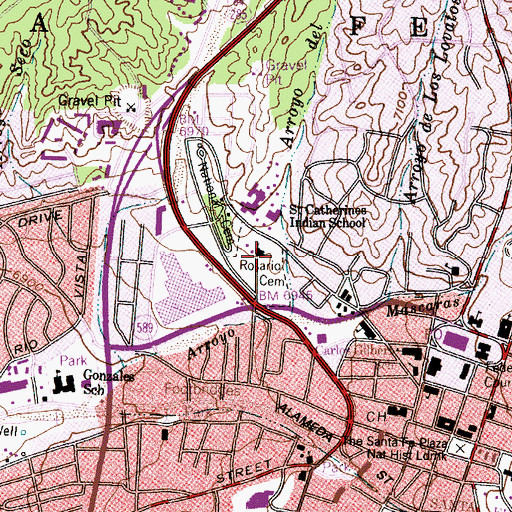 Topographic Map of Rosario Cemetery, NM