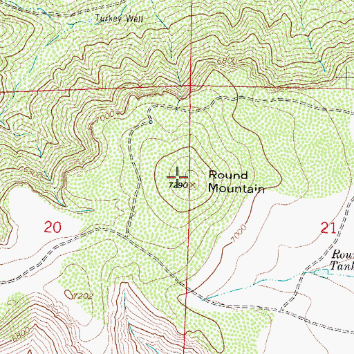 Topographic Map of Round Mountain, NM