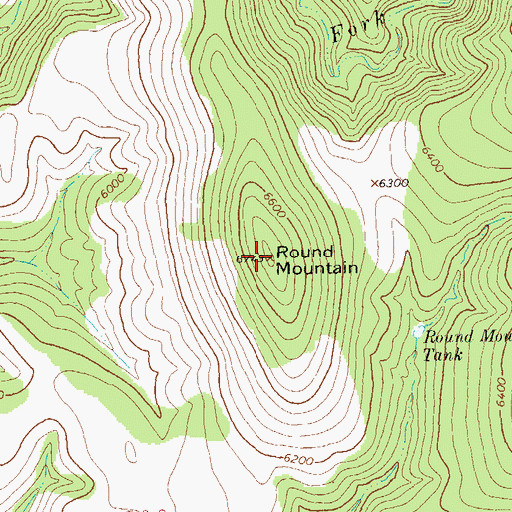 Topographic Map of Round Mountain, NM