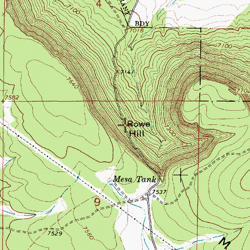 Topographic Map of Rowe Hill, NM