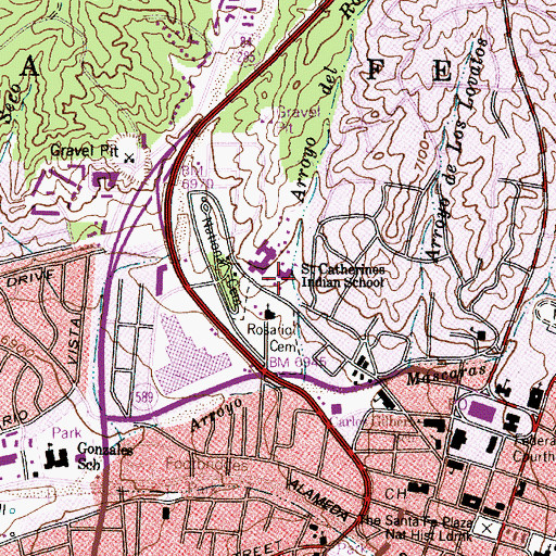 Topographic Map of Saint Catherines Indian School, NM