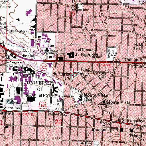 Topographic Map of Saint Marks-on-the-Mesa Episcopal Church, NM