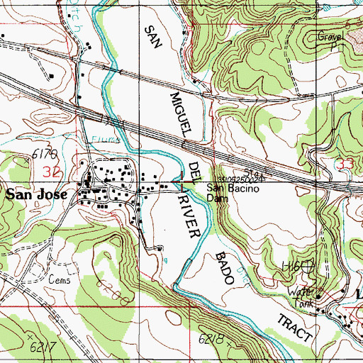 Topographic Map of San Bacino Dam, NM