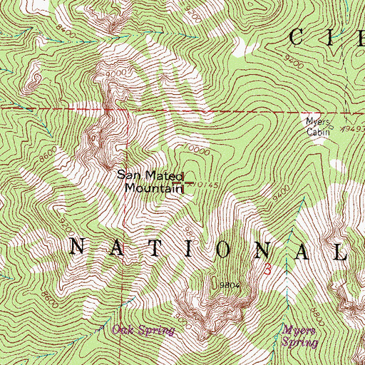 Topographic Map of San Mateo Mountain, NM