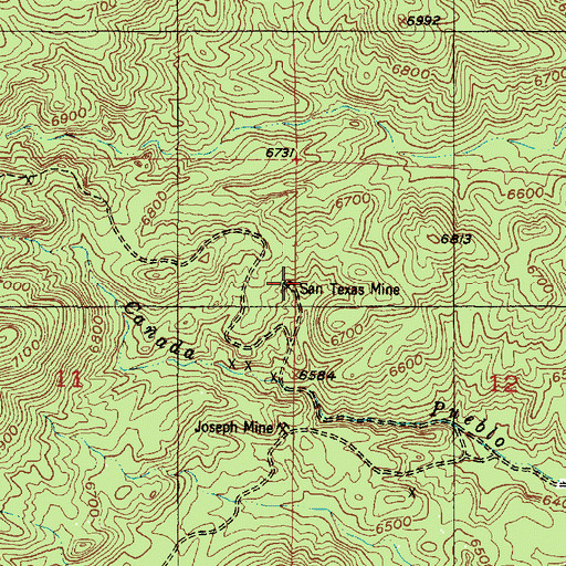 Topographic Map of San Texas Mine, NM
