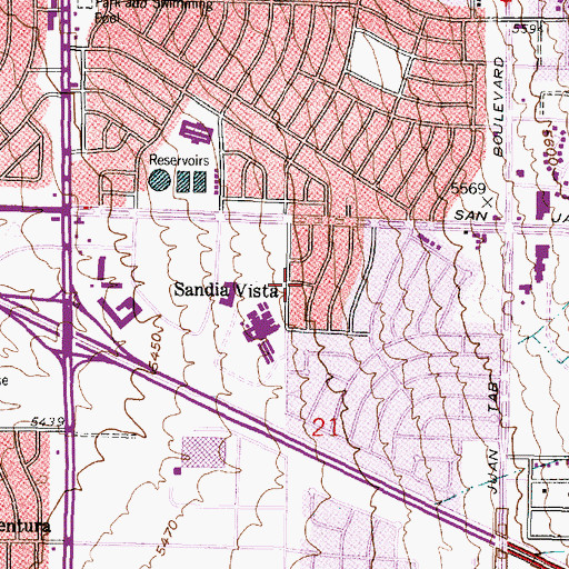 Topographic Map of Sandia Vista, NM