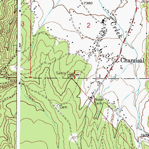 Topographic Map of Santa Cruz Cemetery, NM