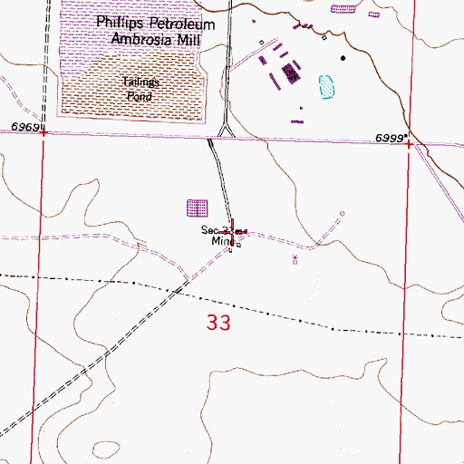 Topographic Map of Section Thirty-three Mine, NM