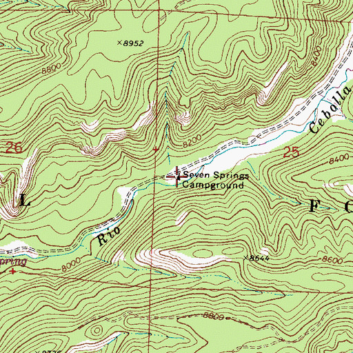 Topographic Map of Seven Springs Campground, NM