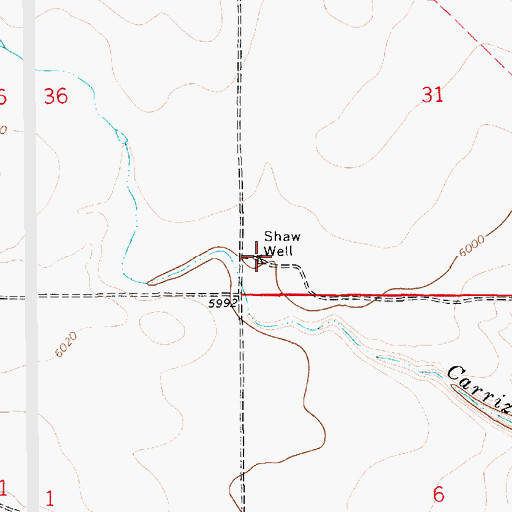 Topographic Map of Shaw Well, NM
