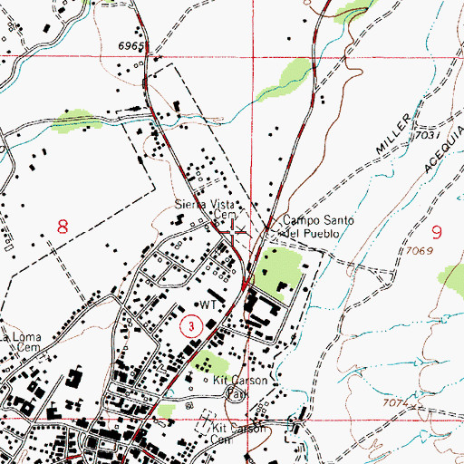 Topographic Map of Sierra Vista Cemetery, NM