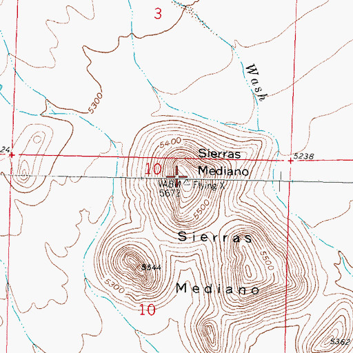 Topographic Map of Sierras Mediano, NM