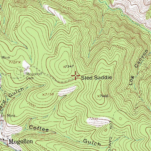 Topographic Map of Sled Saddle, NM