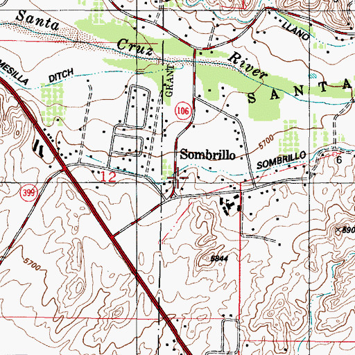 Topographic Map of Sombrillo, NM