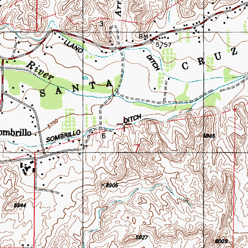 Topographic Map of Sombrillo Ditch, NM
