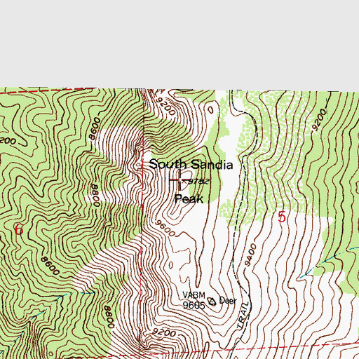 Topographic Map of South Sandia Peak, NM