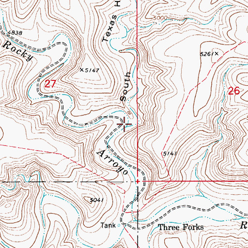 Topographic Map of South Texas Hill Canyon, NM