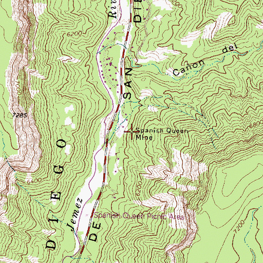Topographic Map of Spanish Queen Mine, NM