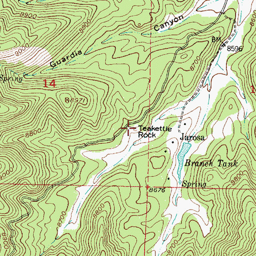 Topographic Map of Teakettle Rock, NM