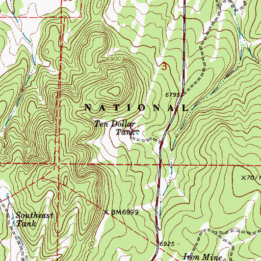 Topographic Map of Ten Dollar Tank, NM