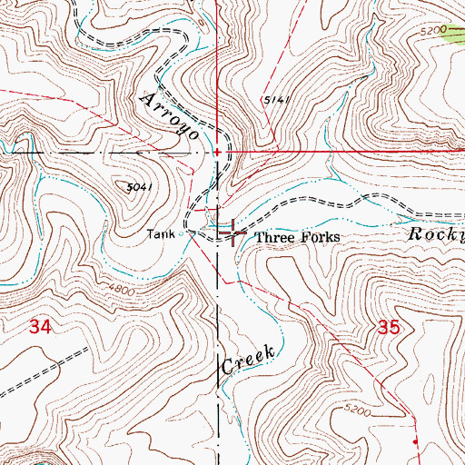 Topographic Map of Three Forks, NM