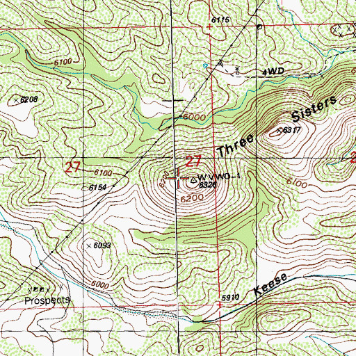 Topographic Map of Three Sisters, NM
