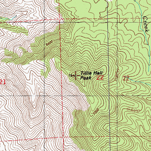 Topographic Map of Tillie Hall Peak, NM