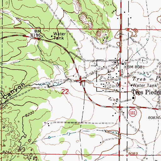 Topographic Map of Tres Piedras Canyon, NM