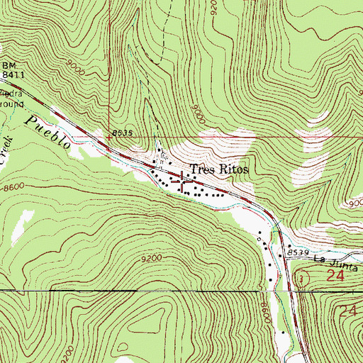 Topographic Map of Tres Ritos, NM