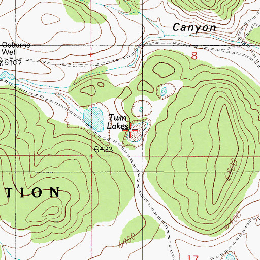 Topographic Map of Twin Lakes, NM