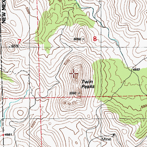 Topographic Map of Twin Peaks, NM