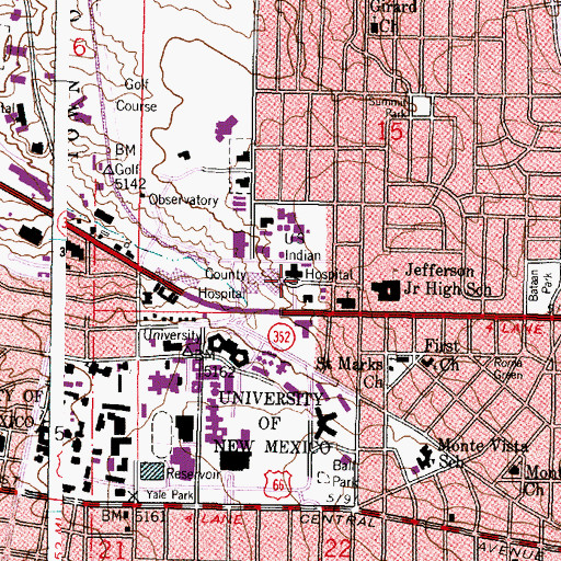Topographic Map of Albuquerque Indian Hospital, NM
