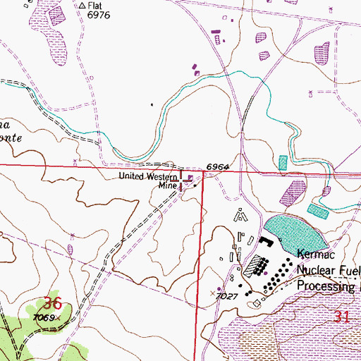 Topographic Map of United Western Mine, NM