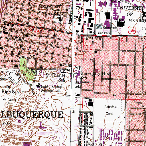 Topographic Map of University Heights School (historical), NM
