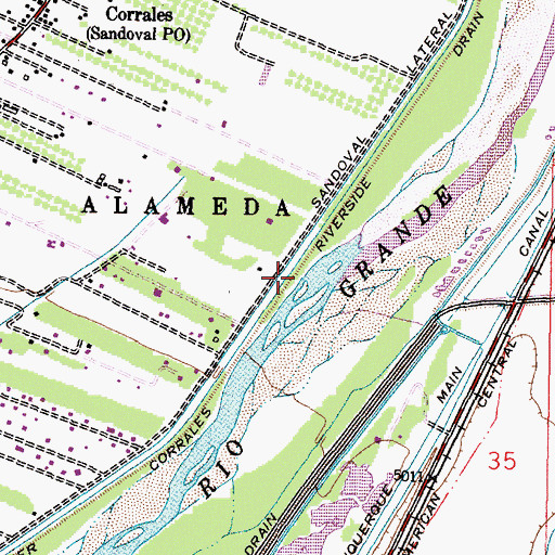 Topographic Map of Upper Corrales Riverside Drain, NM