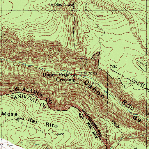Topographic Map of Upper Frijoles Crossing, NM