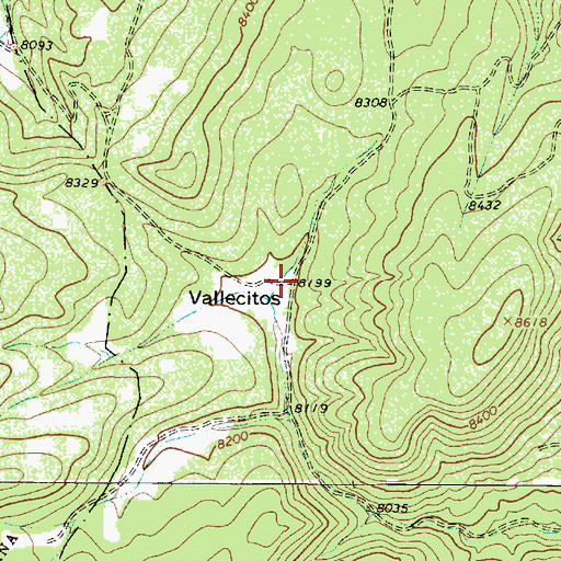 Topographic Map of Vallecitos, NM