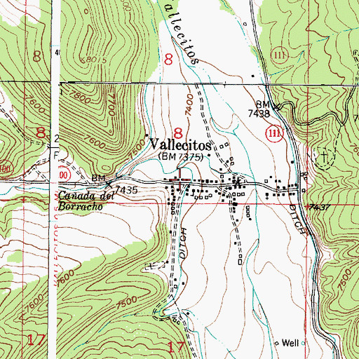 Topographic Map of Vallecitos, NM
