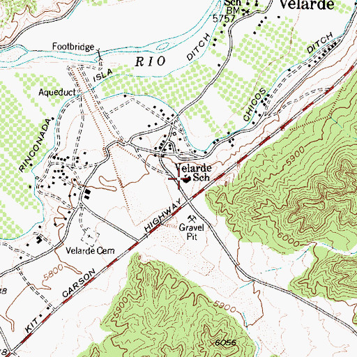 Topographic Map of Velarde School, NM
