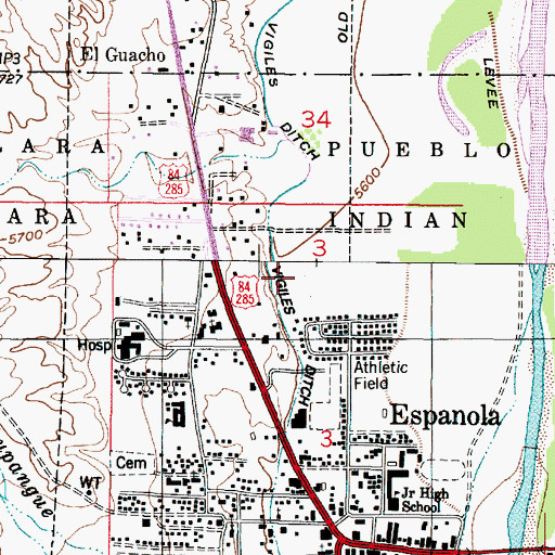 Topographic Map of Vigiles Ditch, NM