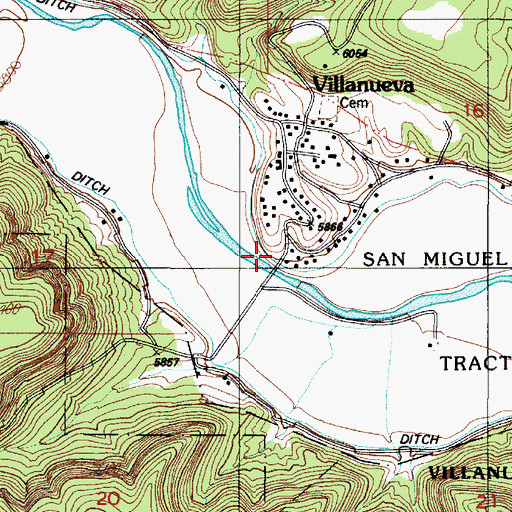 Topographic Map of Villanueva Northside Ditch, NM