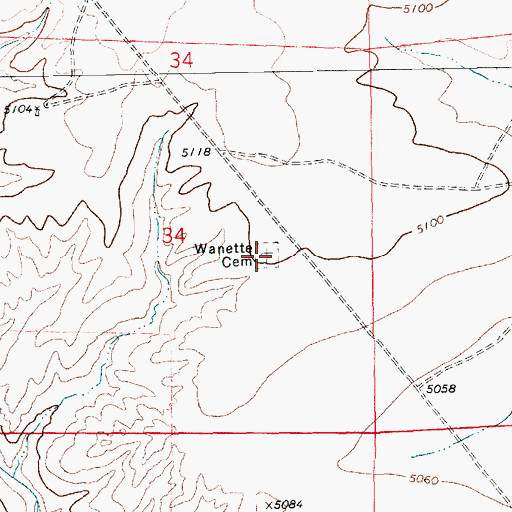 Topographic Map of Wanette Cemetery, NM