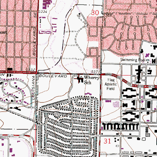 Topographic Map of Wherry Elementary School, NM